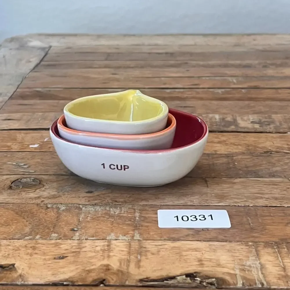 West Elm Set of 3 Ceramic Measuring Cups Red Yellow Orange 1 1/2 1/3 Cup